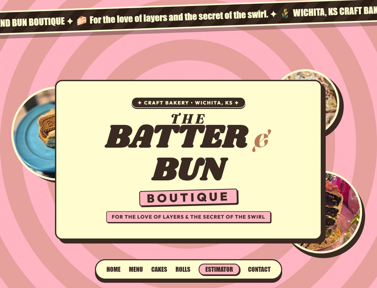 Batter and Bun Boutique bakery homepage