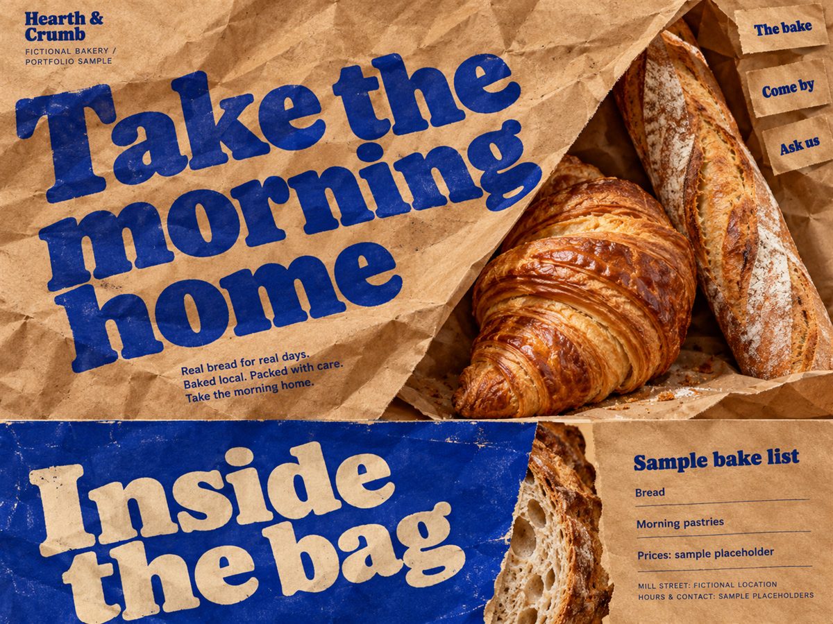 Bakery homepage printed on a paper bag